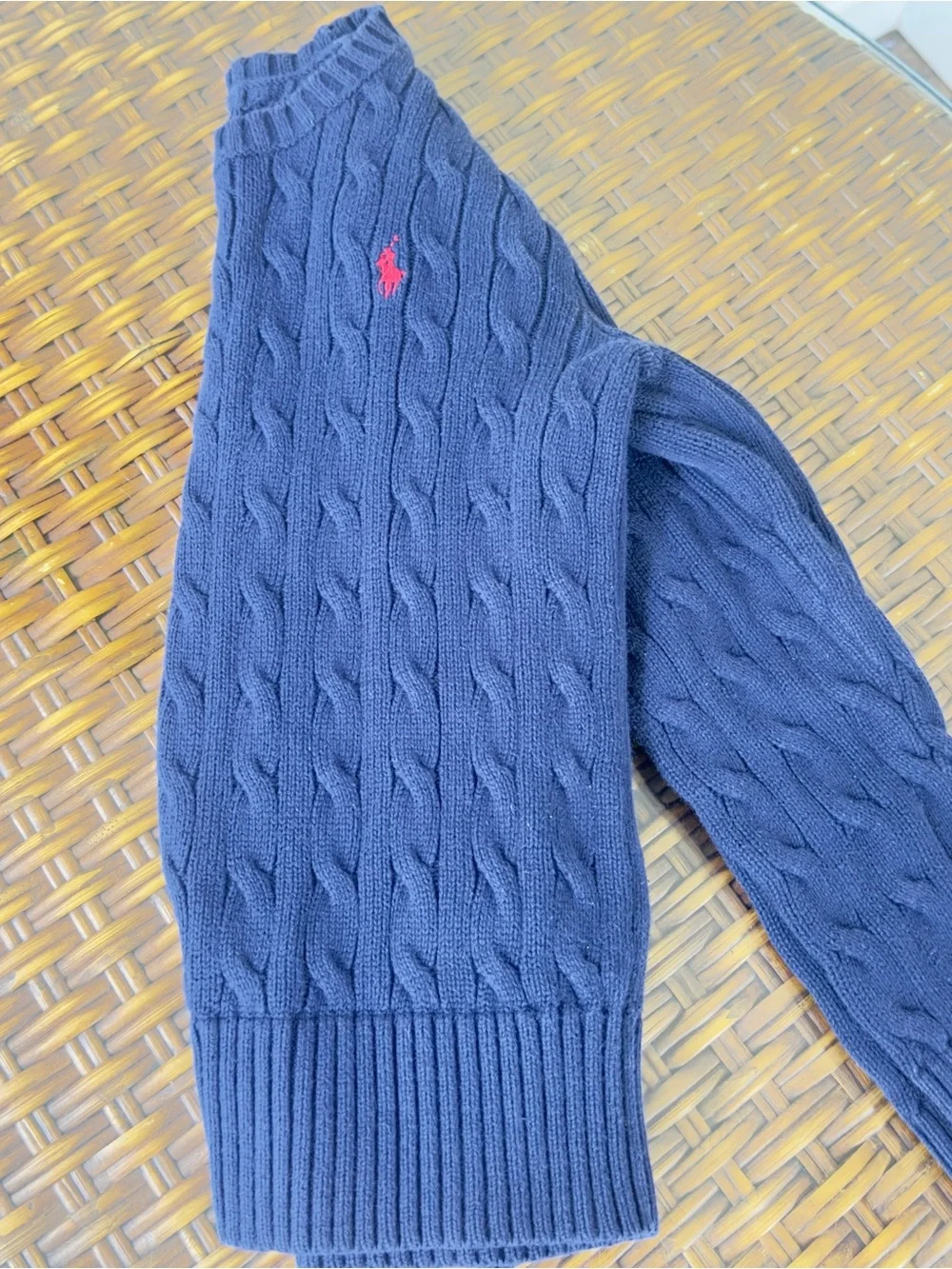 Ralph Lauren Kids Navy Cable-Knit Cotton Sweater with Red Pony